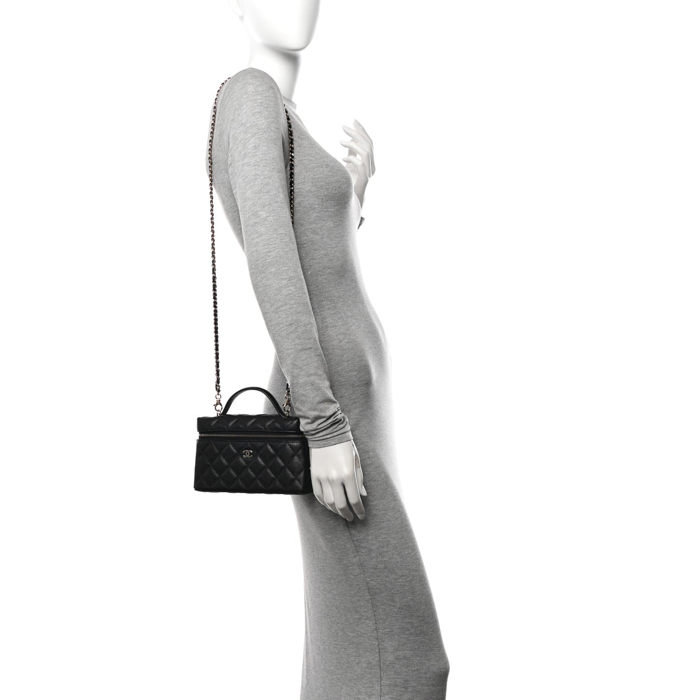 Caviar Quilted Top Handle Slim Vanity With Chain Black