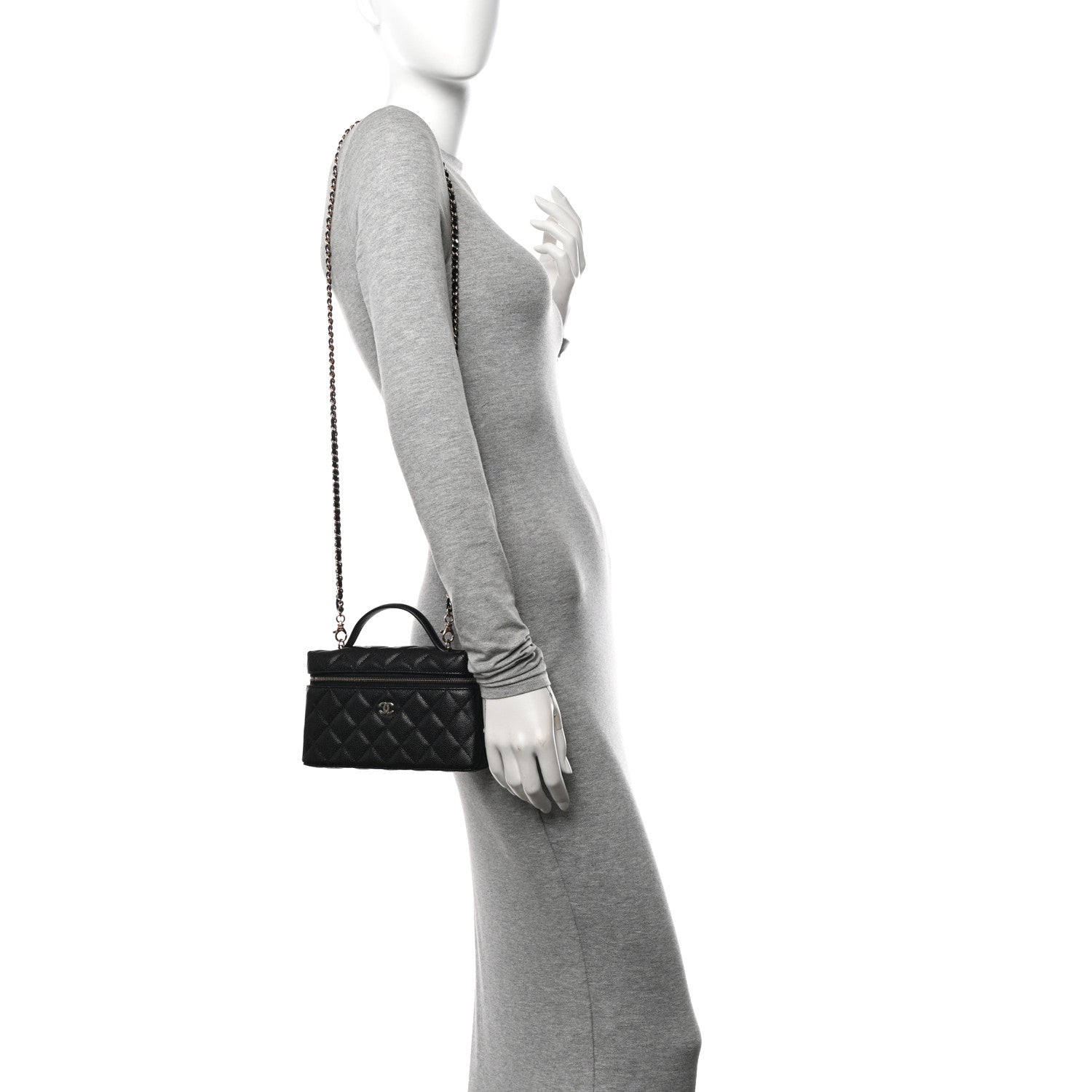 Chanel Caviar Quilted Top Handle Slim Vanity With Chain Black 2 of 11