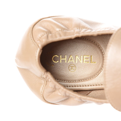 Chanel Laminated Lambskin Womens Quilted Elastic CC Moccasin Loafers 38.5 Beige 8 of 10