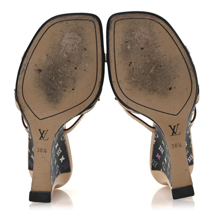 Louis Vuitton Monogram Multicolor Bow Wedge Sandals 38.5 Black 7 of 15