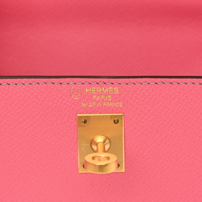 Hermes Epsom Bi-Color Horseshoe Kelly Sellier 25 Rose Azalee Gris Mouette 6 of 11