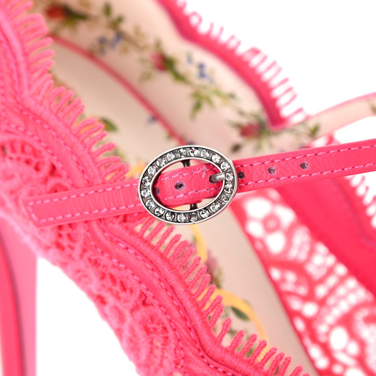 Gucci Lace Pizzo Venice Pumps 35 Fuxia Fluo Mystic White 8 of 8