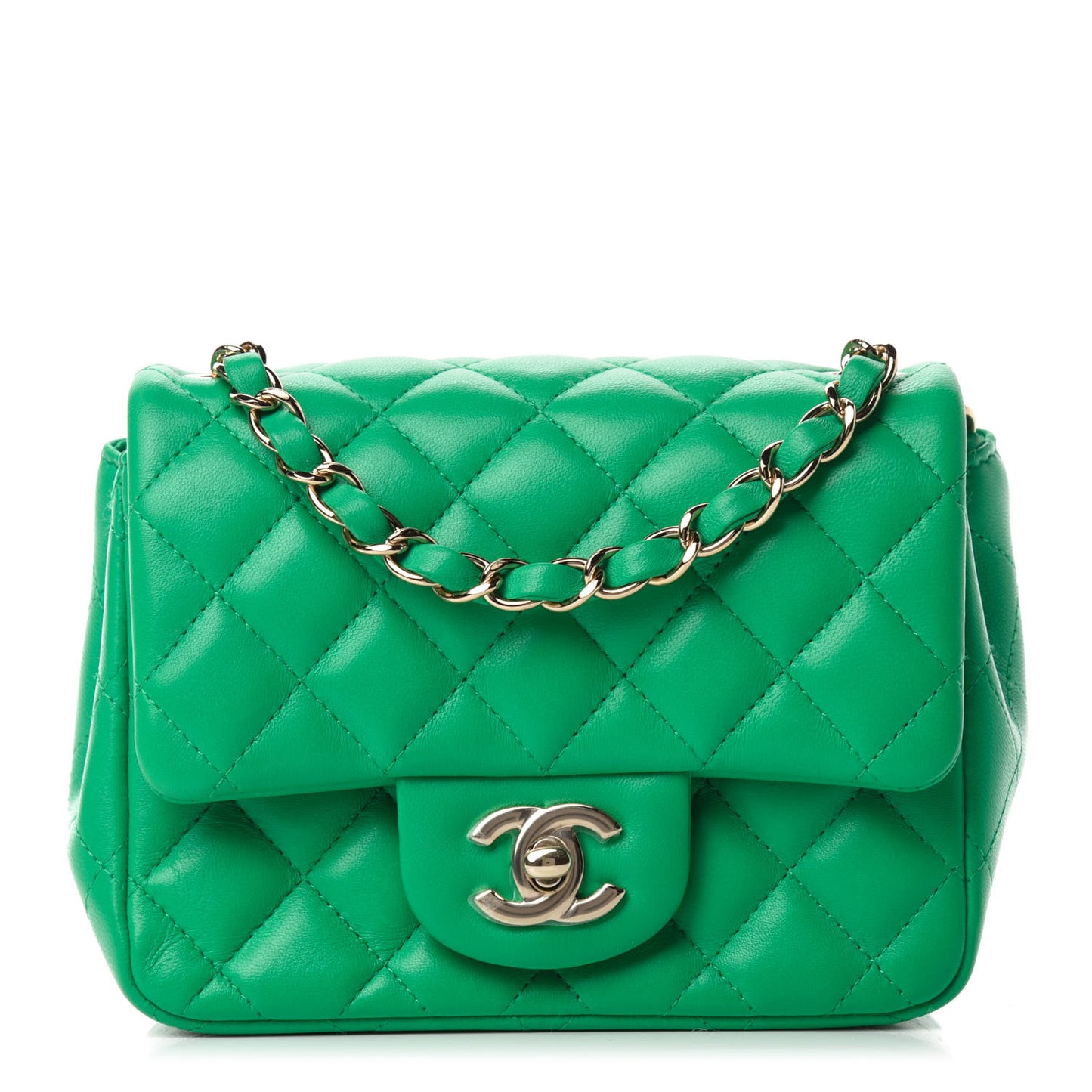 Lambskin Quilted Mini Square Flap Green