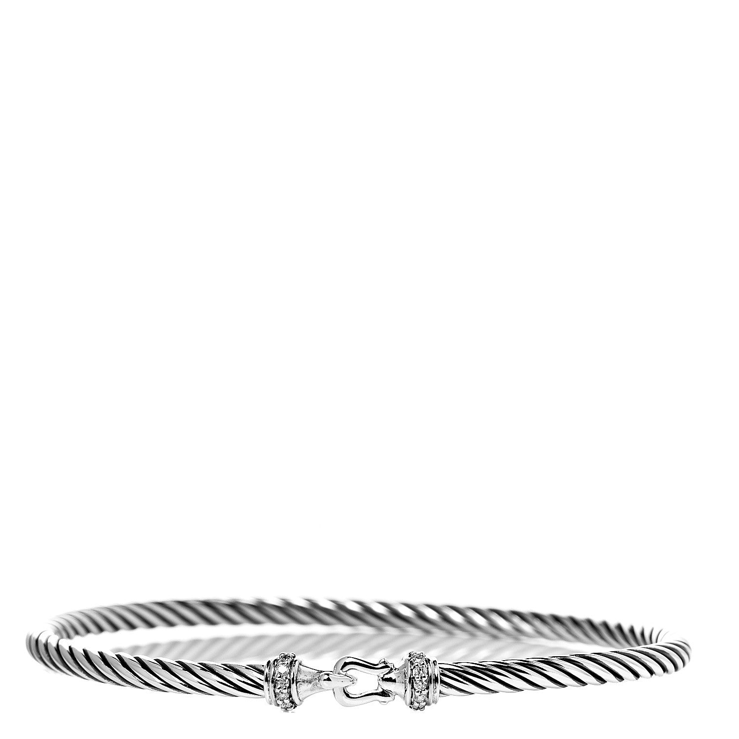 David Yurman Sterling Silver Diamond 3mm Cable Buckle Bracelet 1 of 4