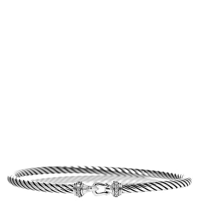 David Yurman Sterling Silver Diamond 3mm Cable Buckle Bracelet 1 of 4