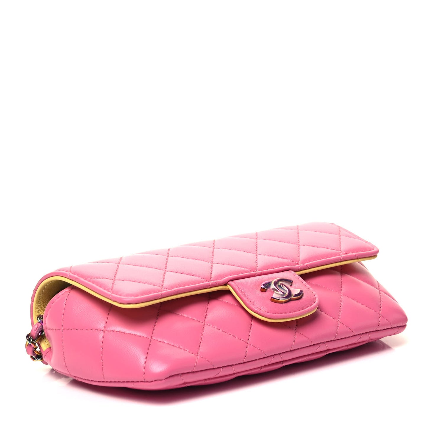 Lambskin Quilted Glasses Case With Chain Pink Yellow