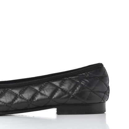 Chanel Aged Calfskin Quilted CC Cap Toe Ballerina Flats 38 Black 9 of 25