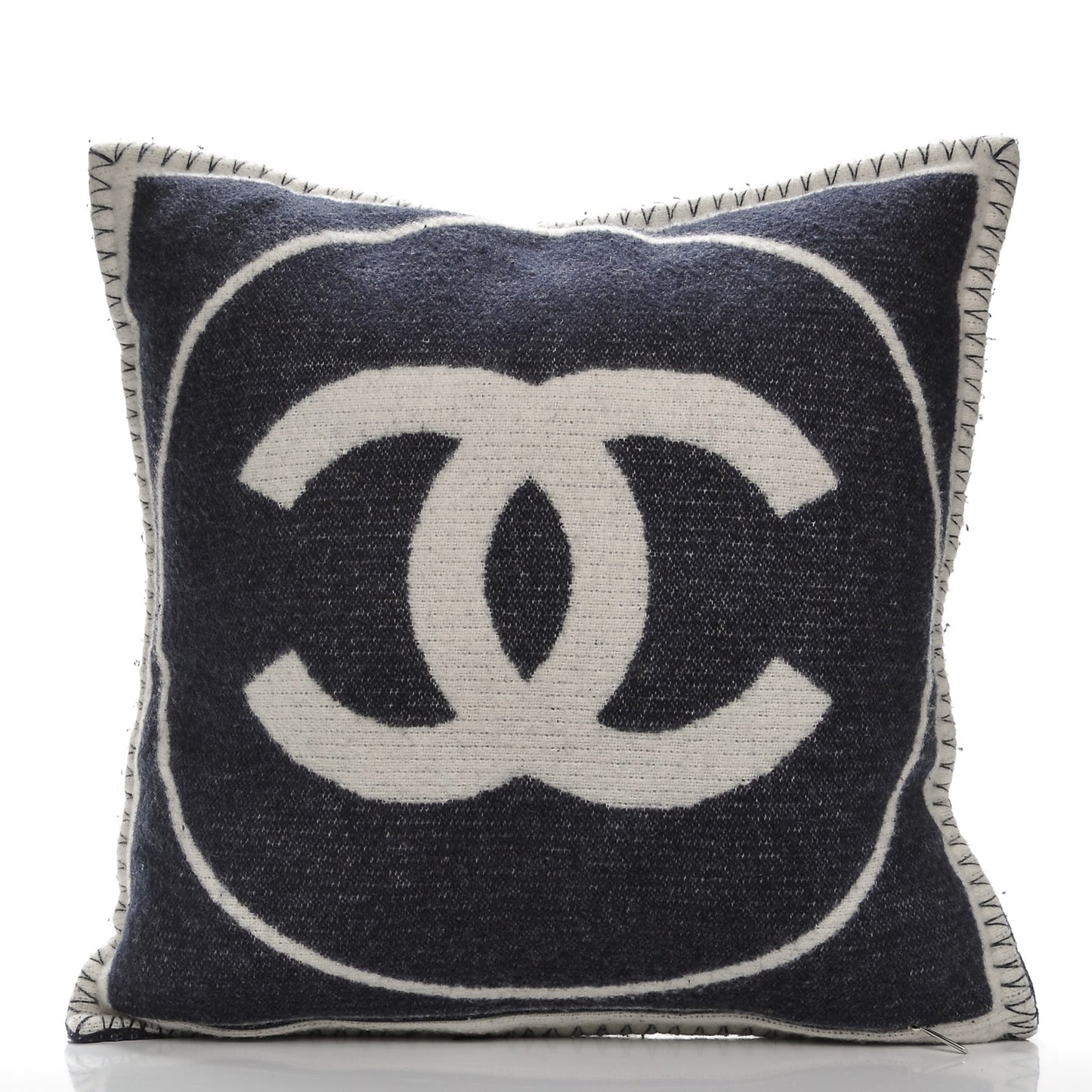 Merino Wool Cashmere CC Pillow White Navy Blue