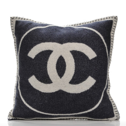 Chanel Merino Wool Cashmere CC Pillow White Navy Blue 3 of 8