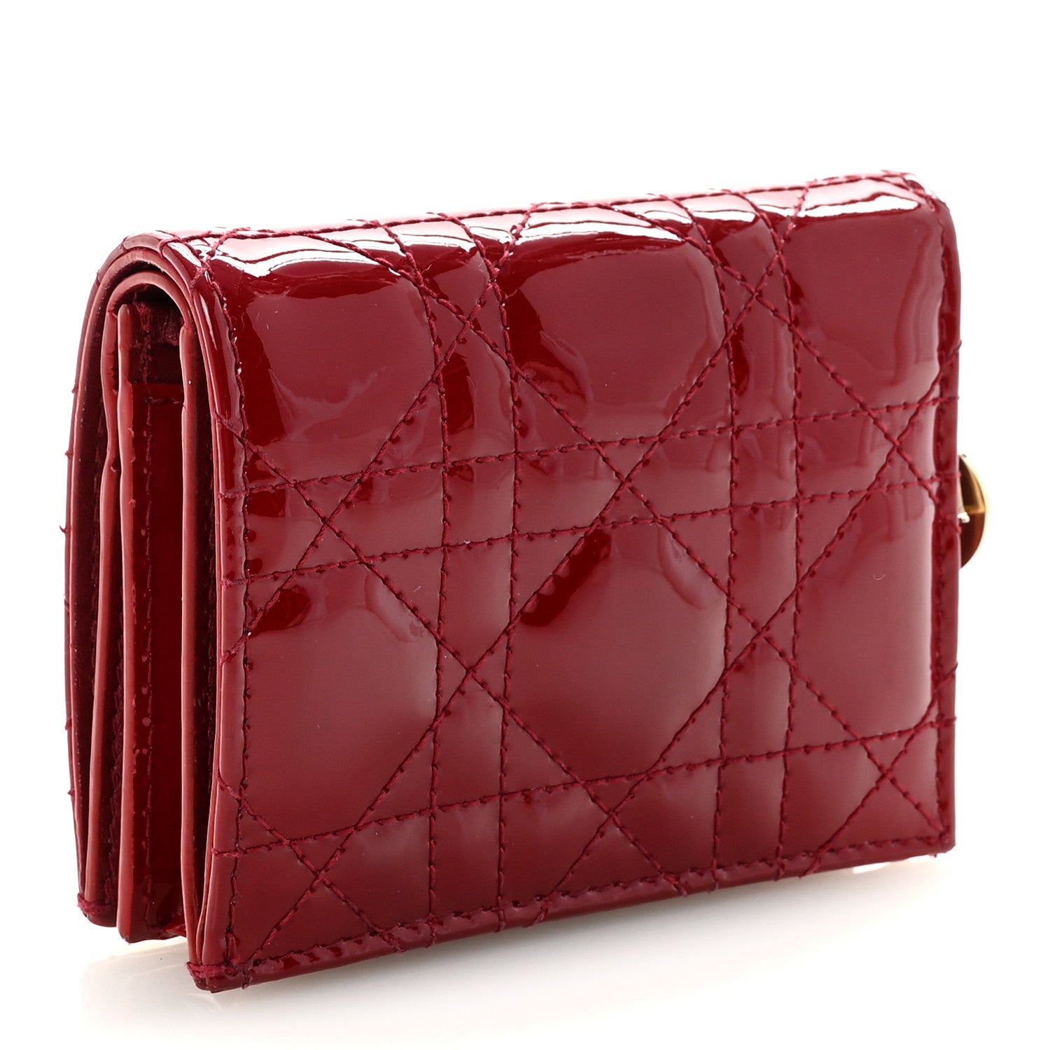 Christian Dior Patent Cannage Mini Lady Dior Wallet Cherry Red 3 of 7