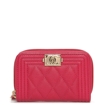 Chanel Caviar Quilted Boy Zip Around Coin Purse Wallet Fuchsia 1 of 8
