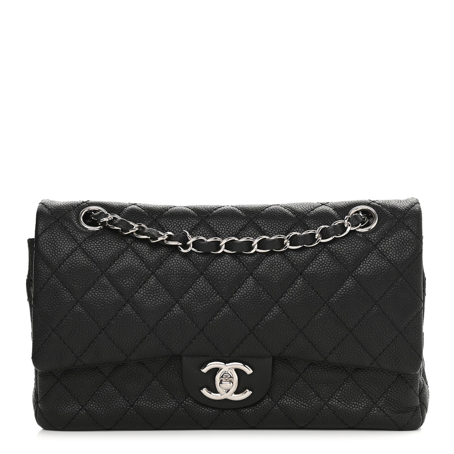 Caviar Quilted Medium Double Flap Black