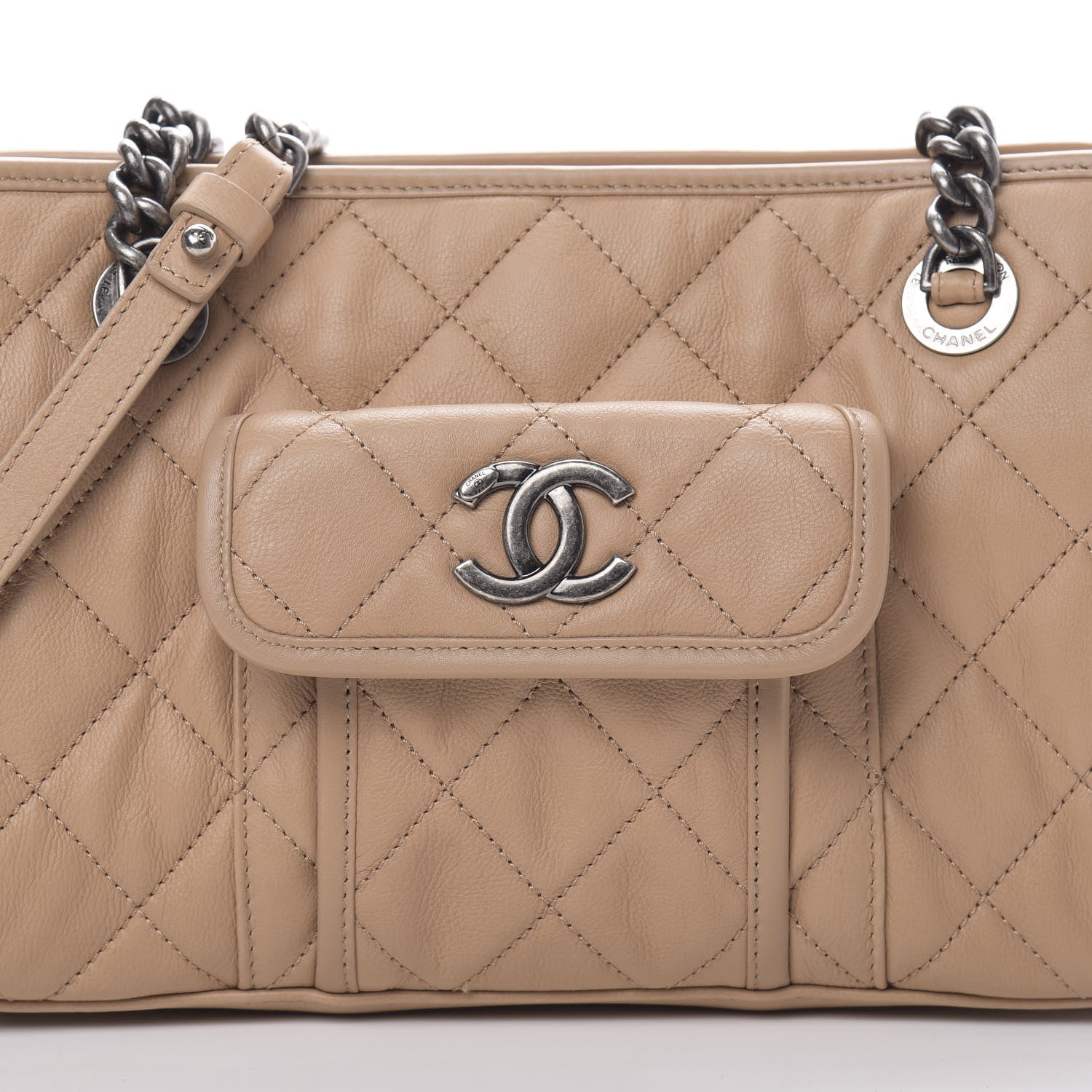 Chanel Calfskin Quilted Small Casual Riviera Zip Shoulder Bag Beige 13 of 14