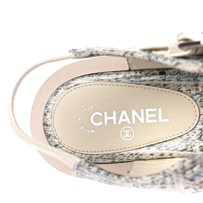 Chanel Tweed CC Thong Sandals 38 Ecru Blue Beige Grey 8 of 11
