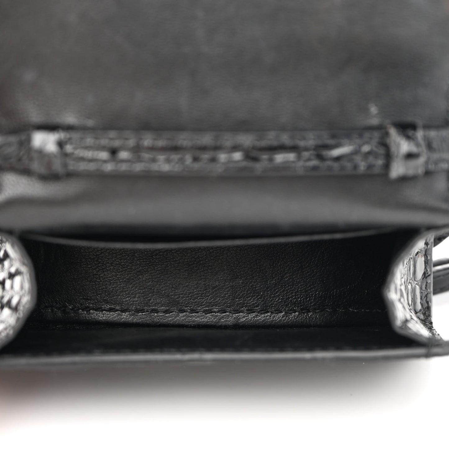 Shiny Calfskin Monochrome Crocodile Embossed Hourglass Top Handle Bag Mini Black