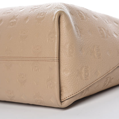 MCM Calfskin Ottomar Monogram Medium Klara Top Zip Tote New Beige 6 of 11