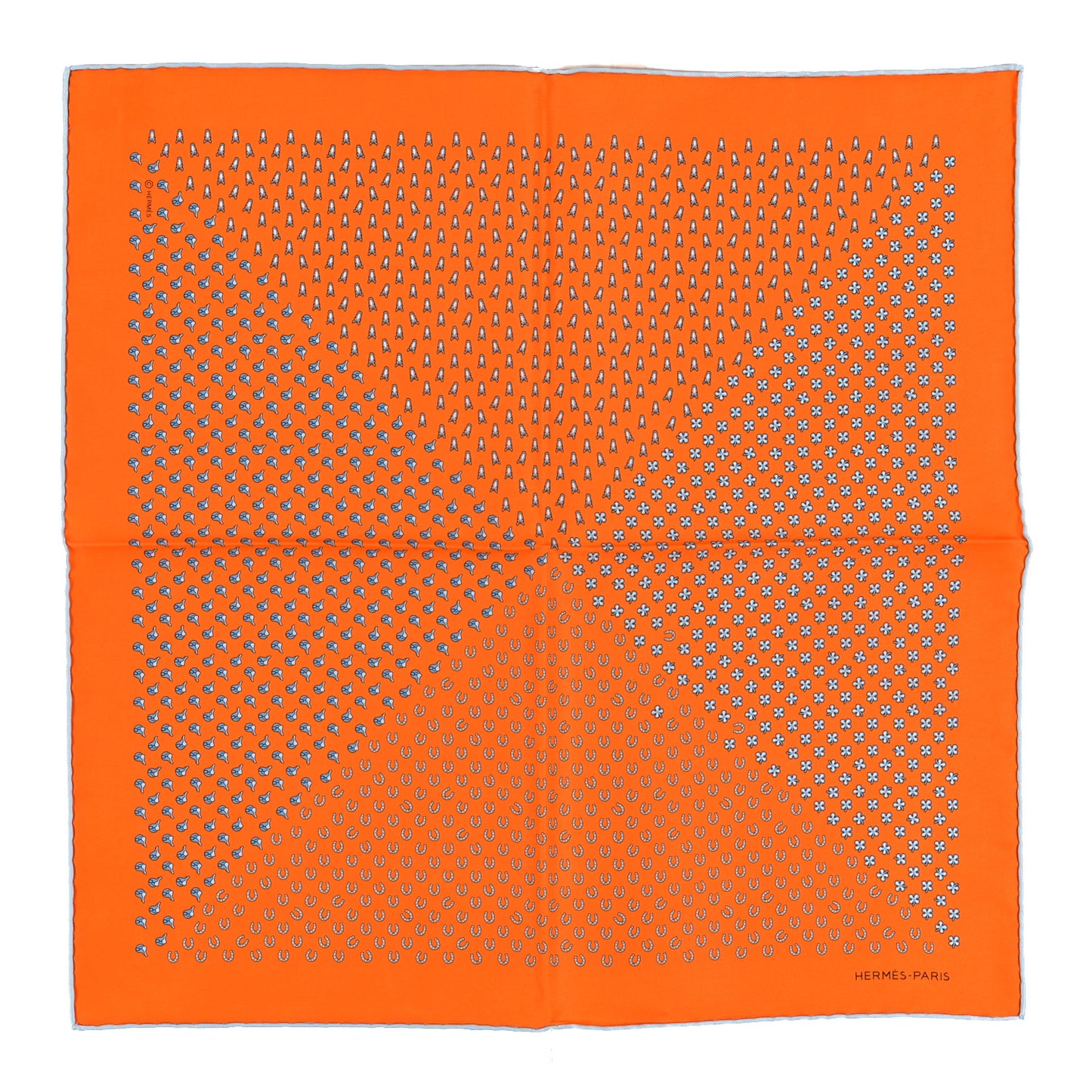 Silk Vintage Luck Pocket Handkerchief Orange Gris Ciel