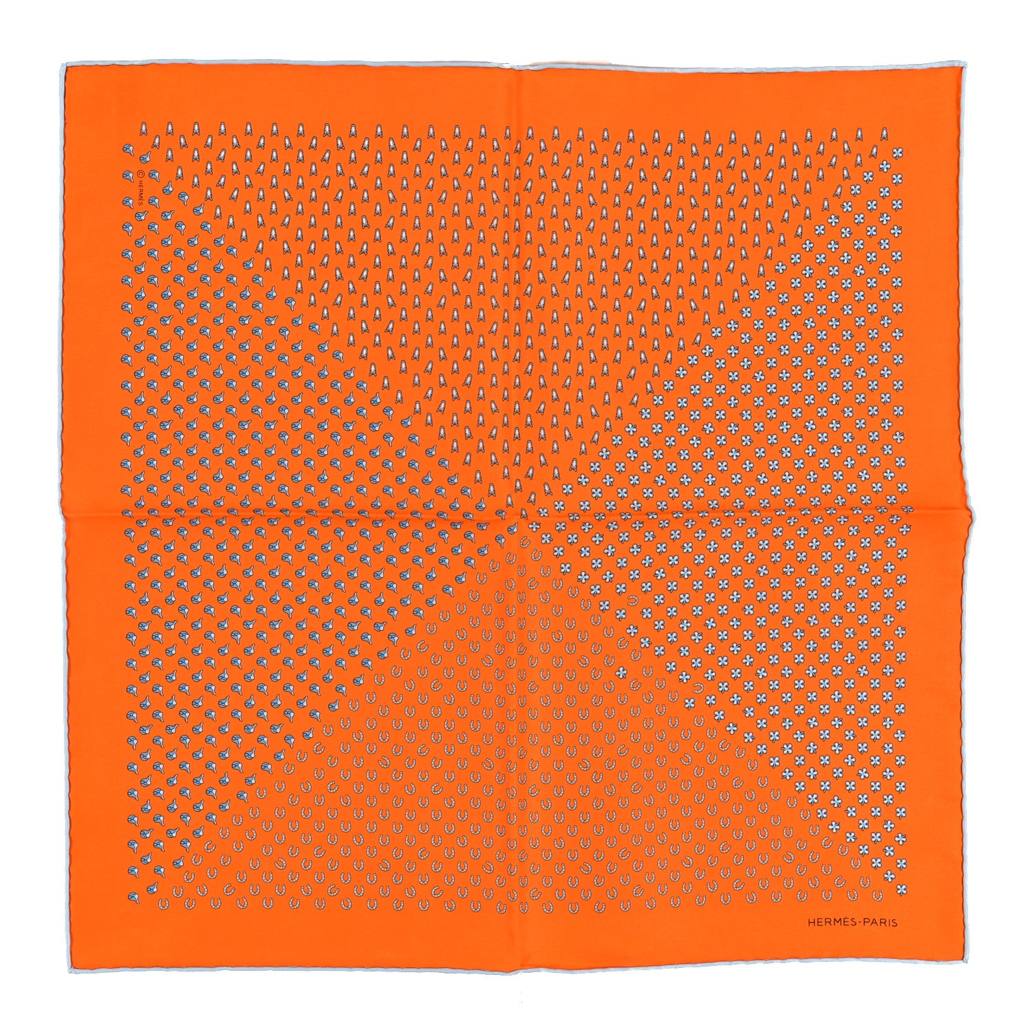 Hermes Silk Vintage Luck Pocket Handkerchief Orange Gris Ciel 1 of 3