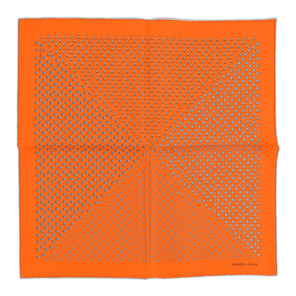 Hermes Silk Vintage Luck Pocket Handkerchief Orange Gris Ciel 1 of 3