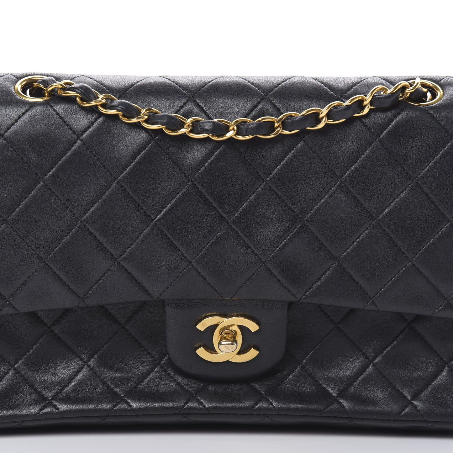 Lambskin Quilted Medium Double Flap Navy
