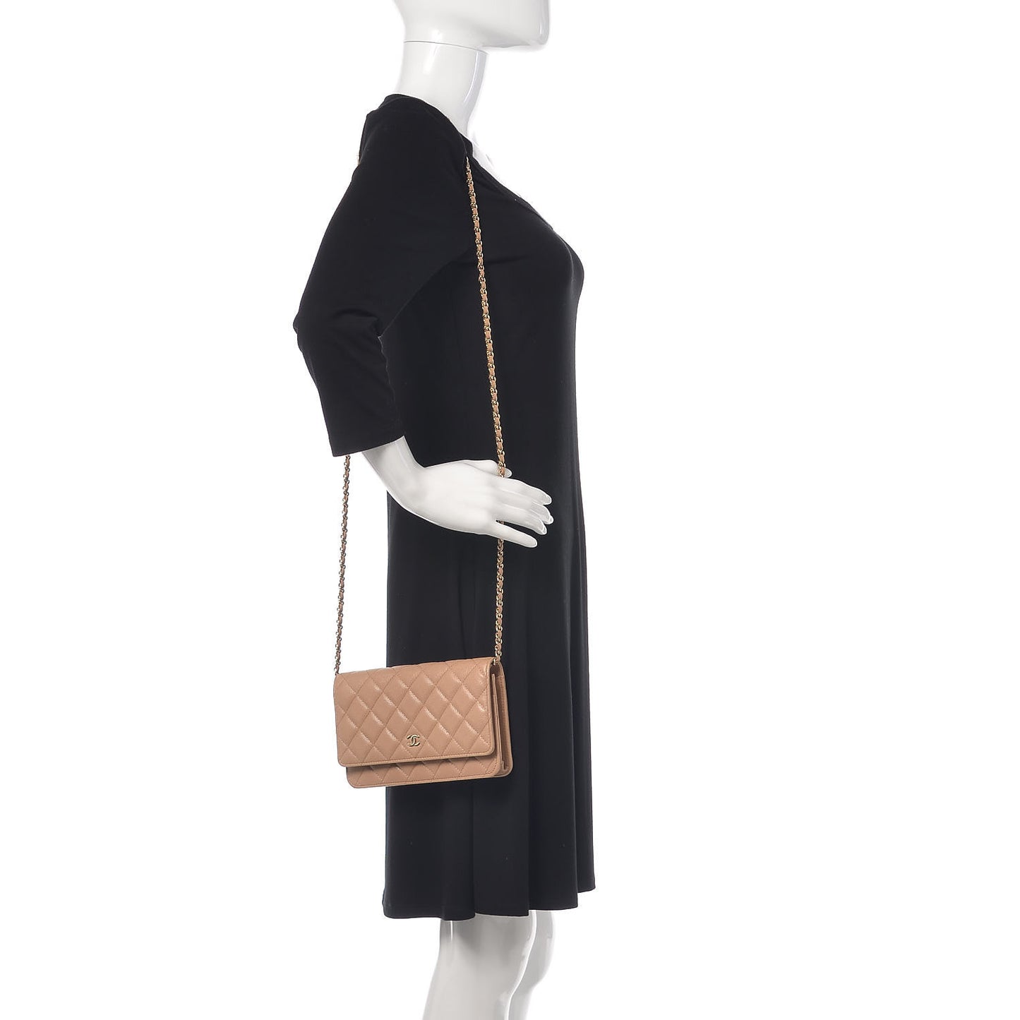 Caviar Quilted Wallet On Chain WOC Beige
