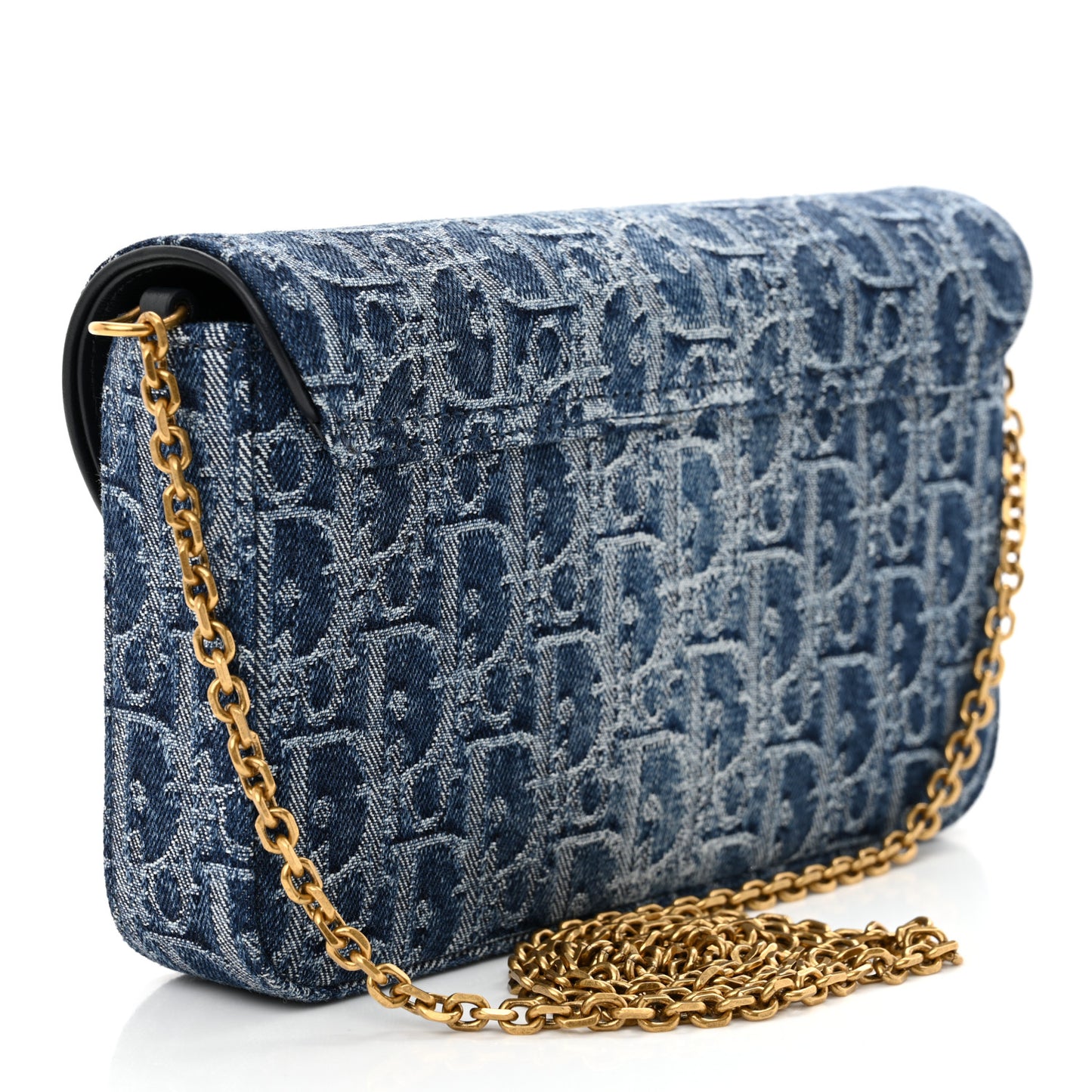 Oblique Denim Small Saddle Pouch With Chain Blue