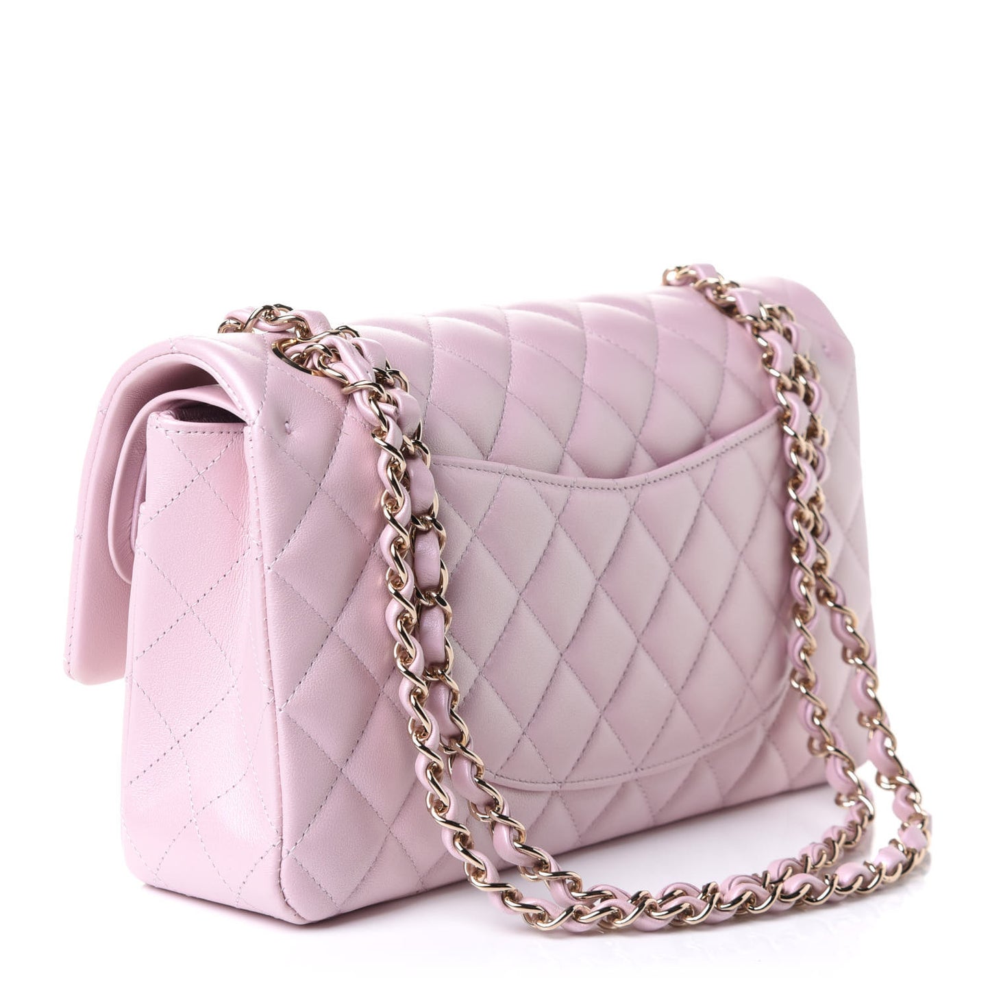 Iridescent Calfskin Quilted Medium Double Flap Light Pink