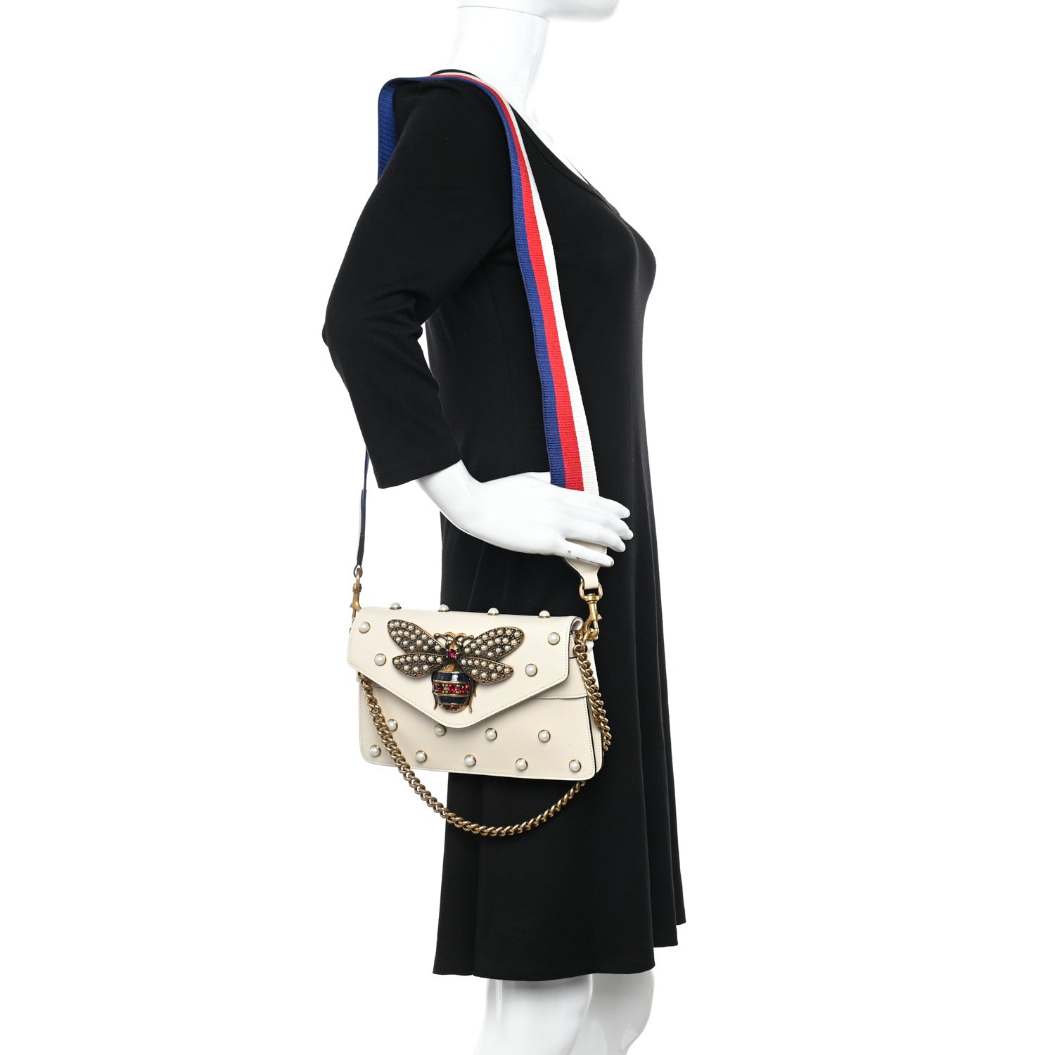 Gucci Nappa Pearl Studded Mini Queen Margaret Broadway Shoulder Bag Mystic White 2 of 14