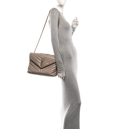 Saint Laurent Calfskin Y Quilted Monogram Medium Loulou Chain Satchel Dark Beige 2 of 10