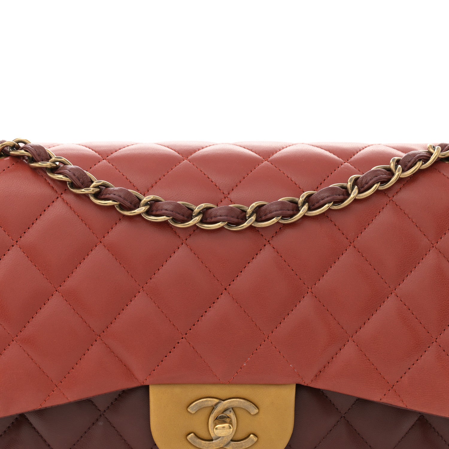 Chanel Lambskin Quilted Tri-Color Jumbo Double Flap Orange Burgundy Yellow 8 of 13