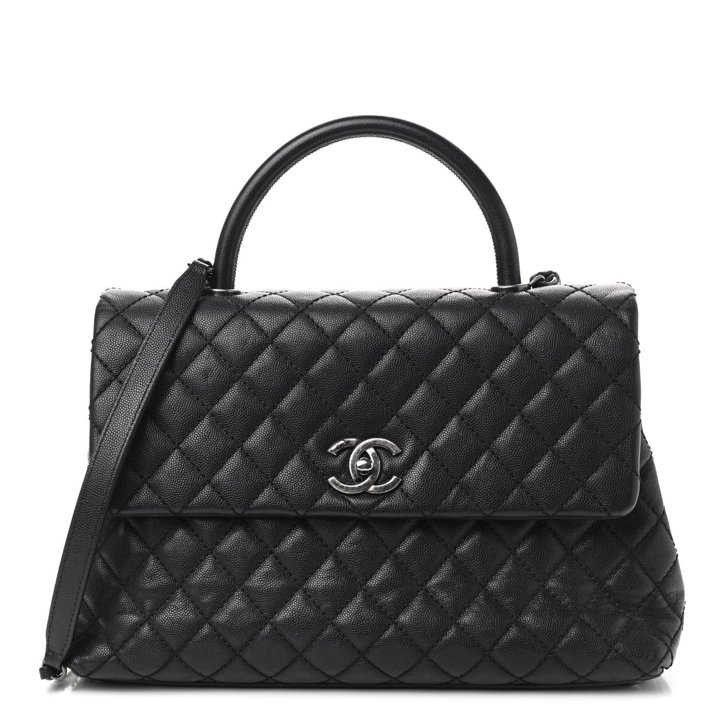 Caviar Quilted Medium Coco Handle Flap Black