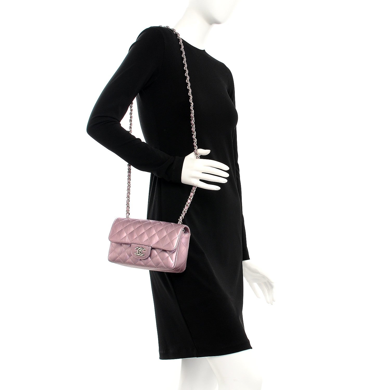 Chanel Metallic Calfskin Quilted Mini Rectangular Flap Pink 2 of 8