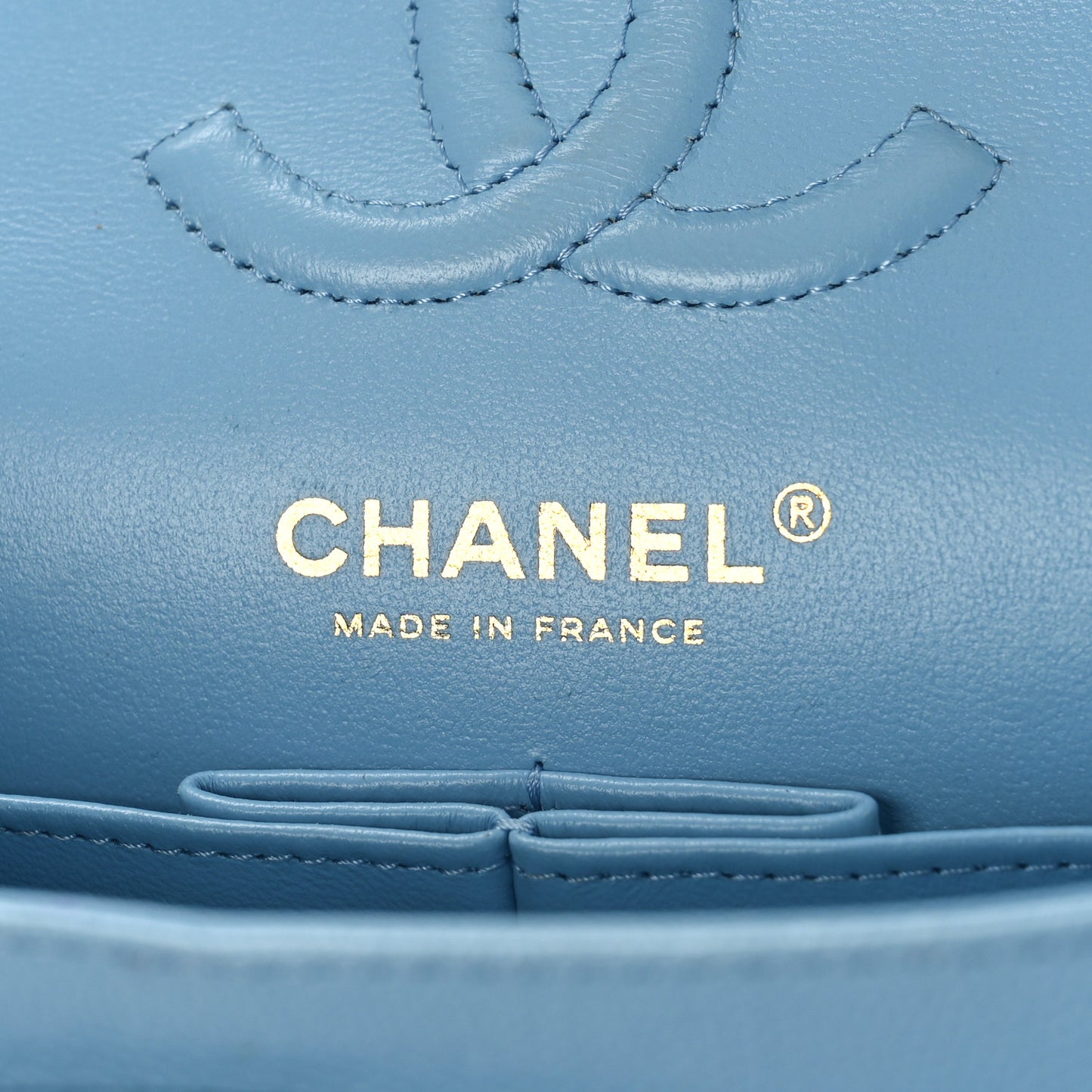 Caviar Quilted Small Double Flap Light Blue
