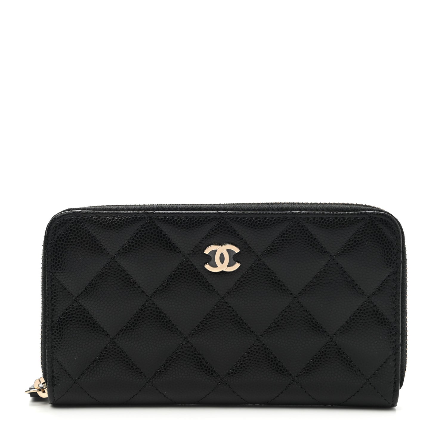 Caviar Quilted Medium Zip Around Wallet Black
