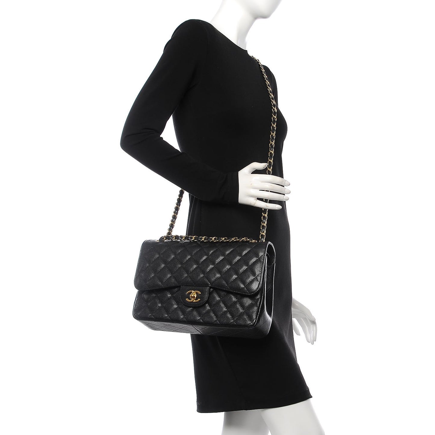 Caviar Quilted Jumbo Double Flap Black