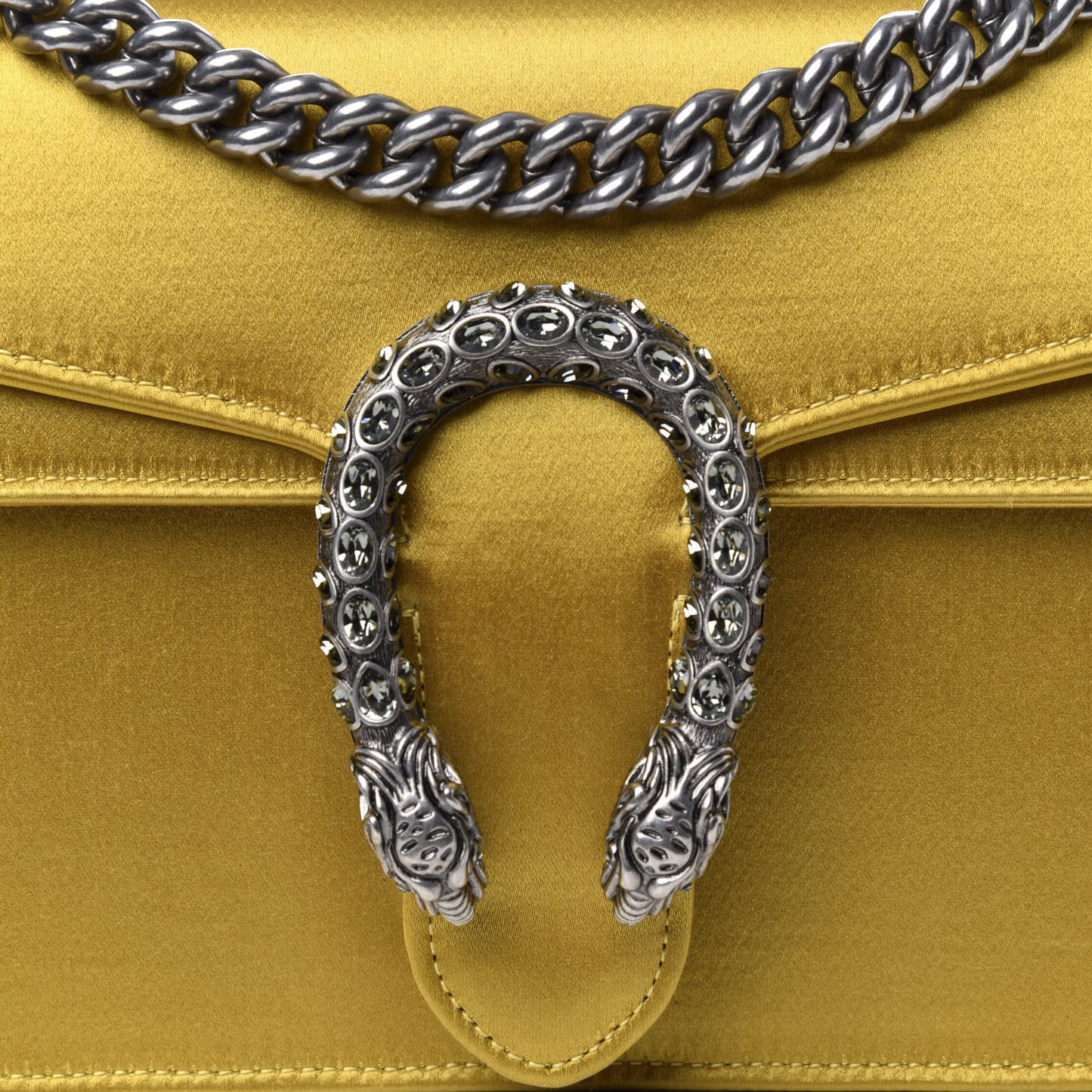 Satin Silk Crystal Small Dionysus Shoulder Bag Gold Black Diamond
