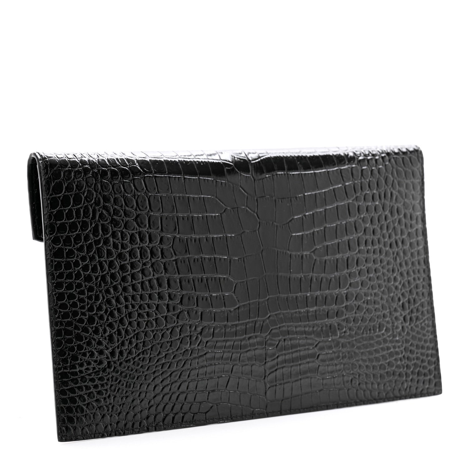 Saint Laurent Calfskin Crocodile Embossed Uptown Monogram Clutch Black 3 of 7