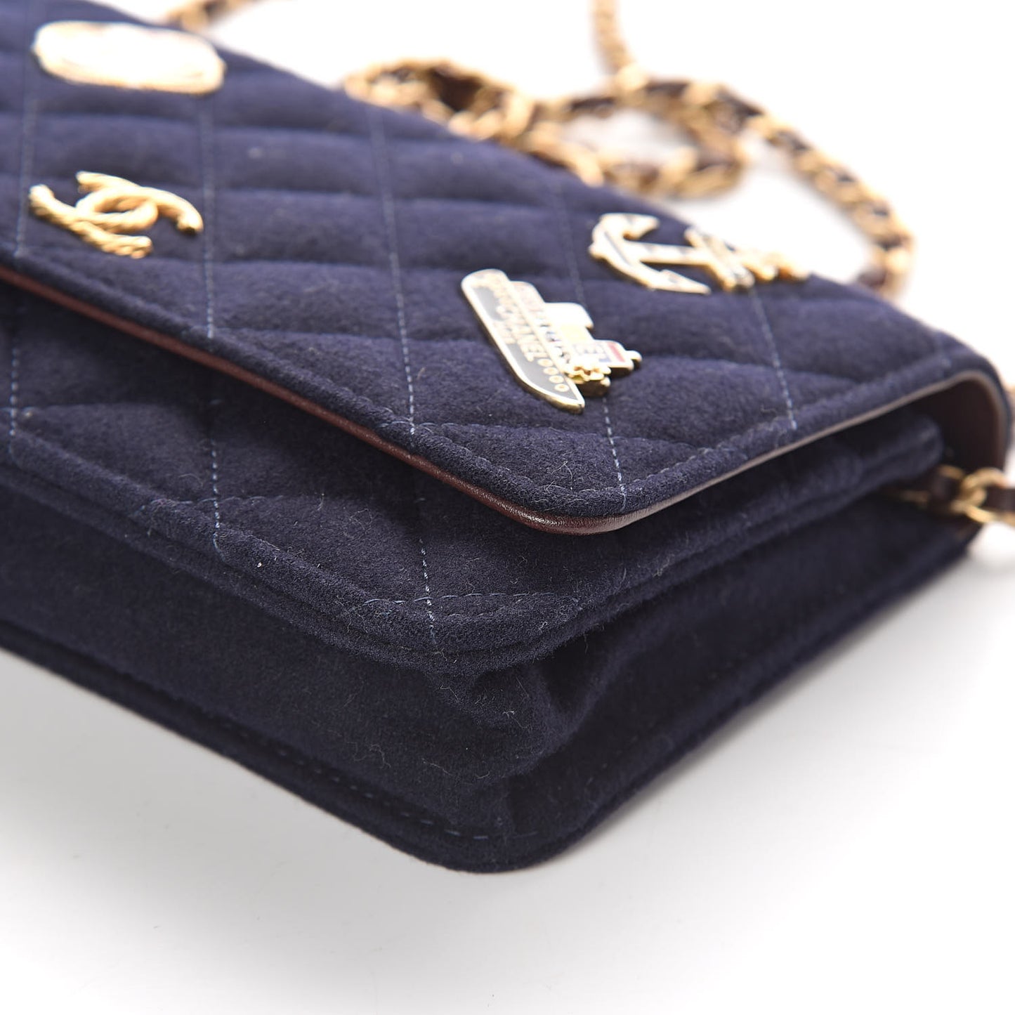 Felt Quilted Paris-Hamburg Charms Wallet On Chain WOC Dark Navy