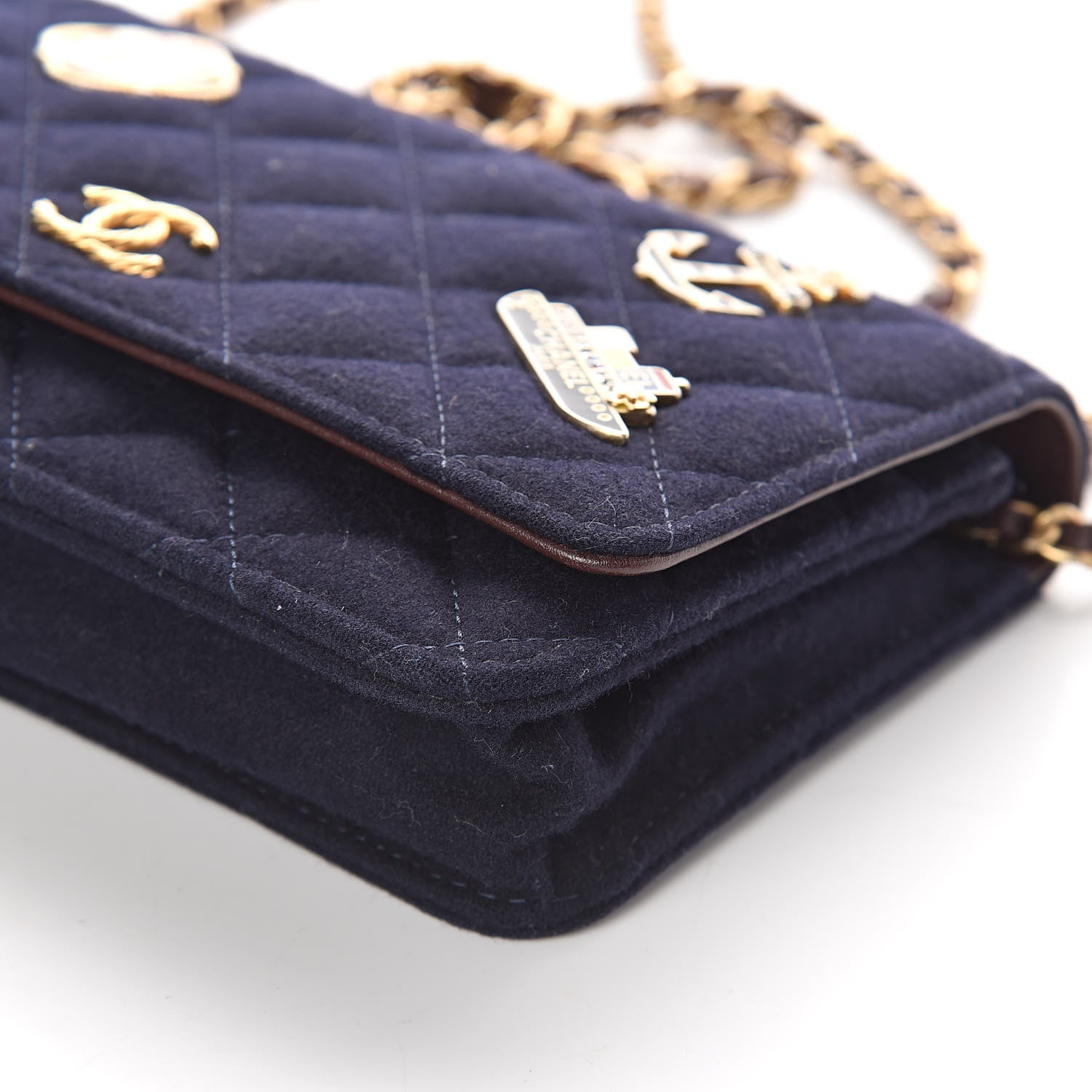 Chanel Felt Quilted Paris-Hamburg Charms Wallet On Chain WOC Dark Navy 11 of 11