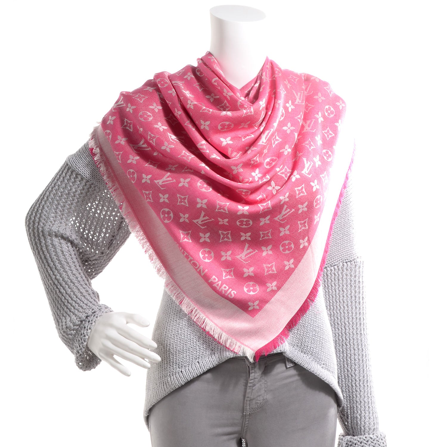 Louis Vuitton Silk Wool Monogram Denim Shawl Pivoine 2 of 5