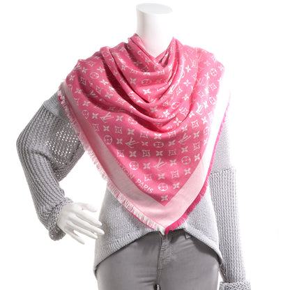 Louis Vuitton Silk Wool Monogram Denim Shawl Pivoine 2 of 5