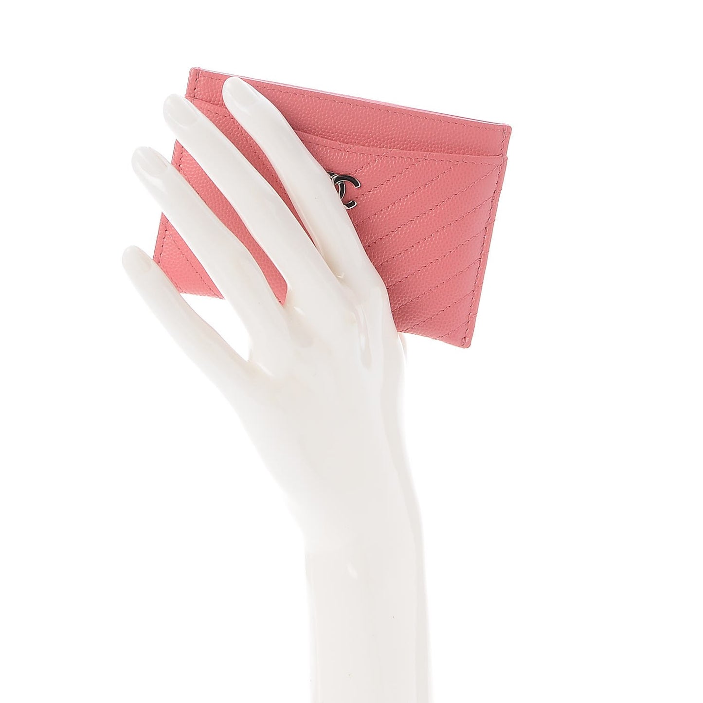 Caviar Chevron Quilted Card Holder Pink