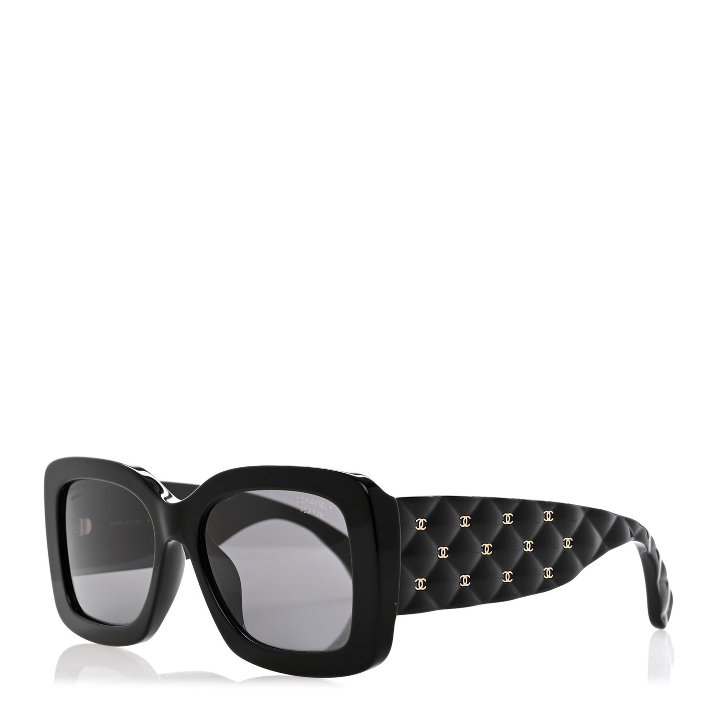 Acetate Quilted CC Rectangle Sunglasses 5483-A Black