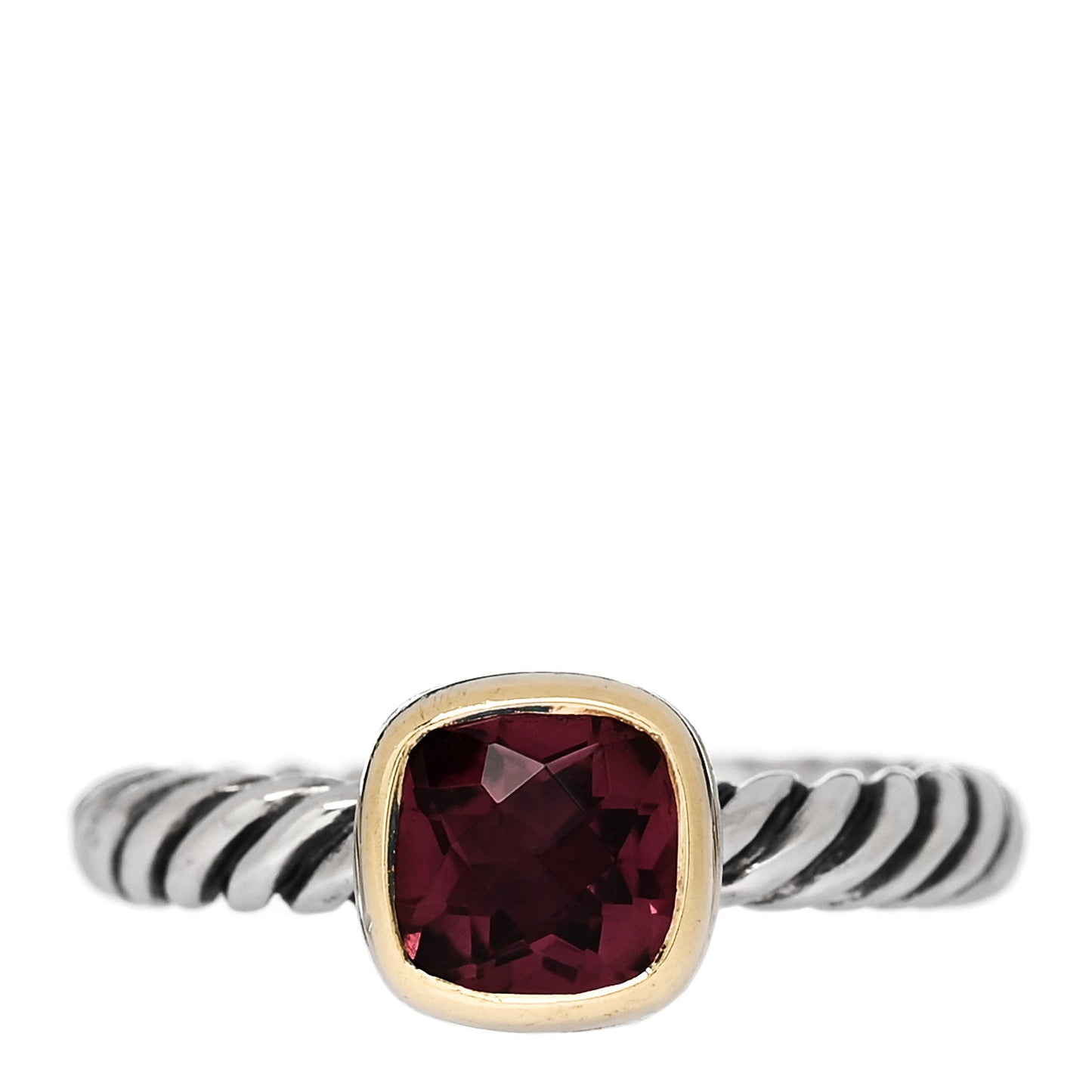 Sterling Silver 18K Yellow Gold Pink Tourmaline Cushion Ring 52 6
