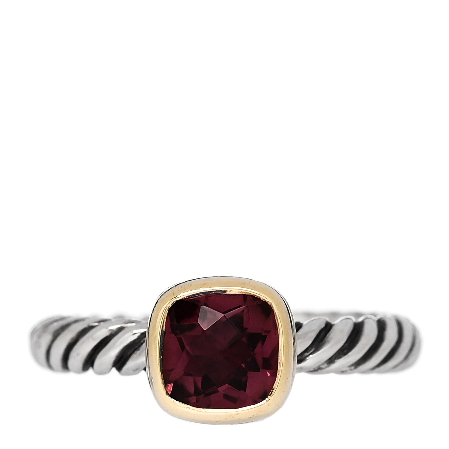 David Yurman Sterling Silver 18K Yellow Gold Pink Tourmaline Cushion Ring 52 6 1 of 5