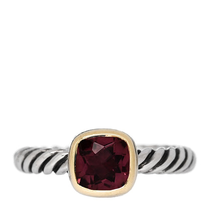 David Yurman Sterling Silver 18K Yellow Gold Pink Tourmaline Cushion Ring 52 6 1 of 5