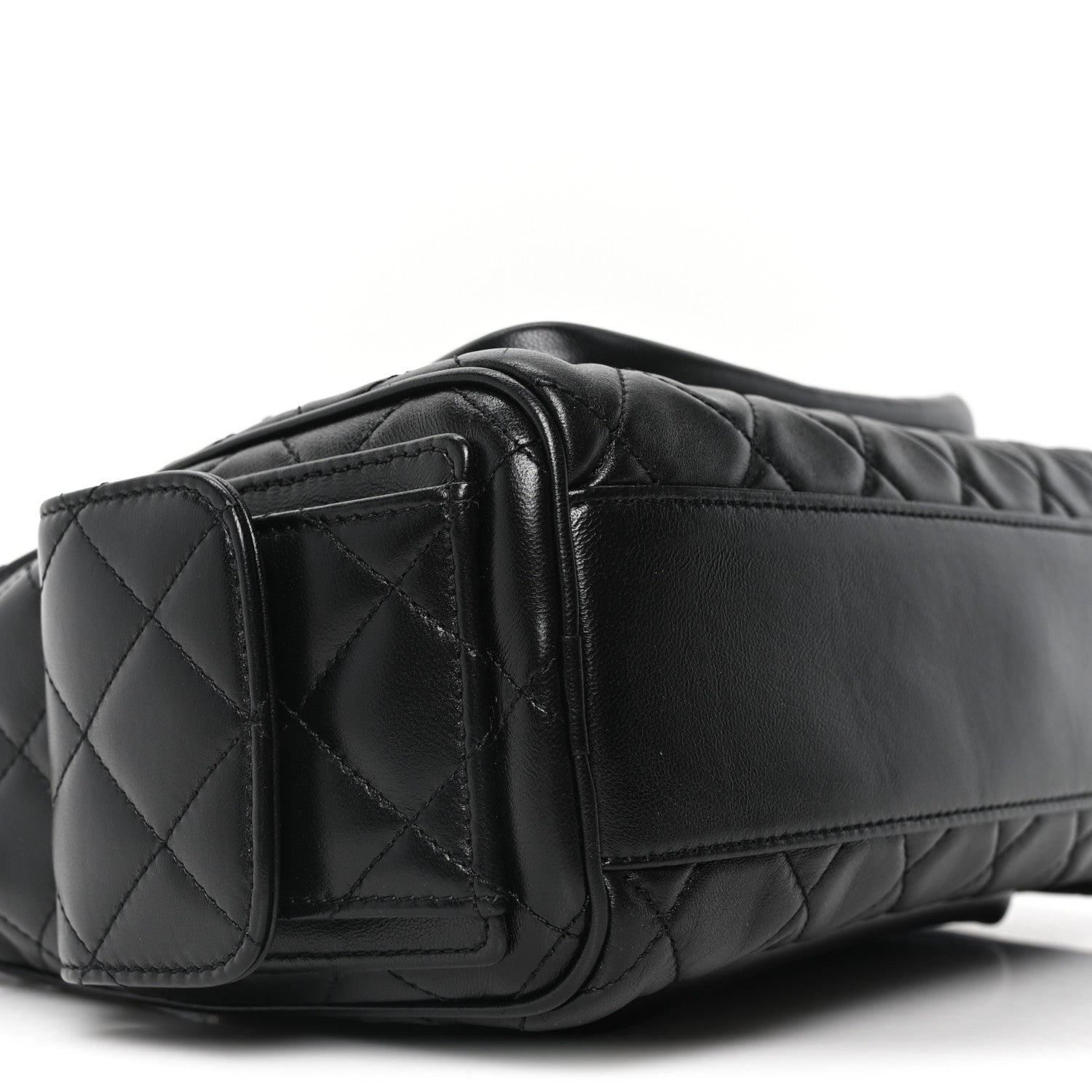Chanel Shiny Crumpled Lambskin Quilted Medium Preppy Pocket Camera Case Black 9 of 10