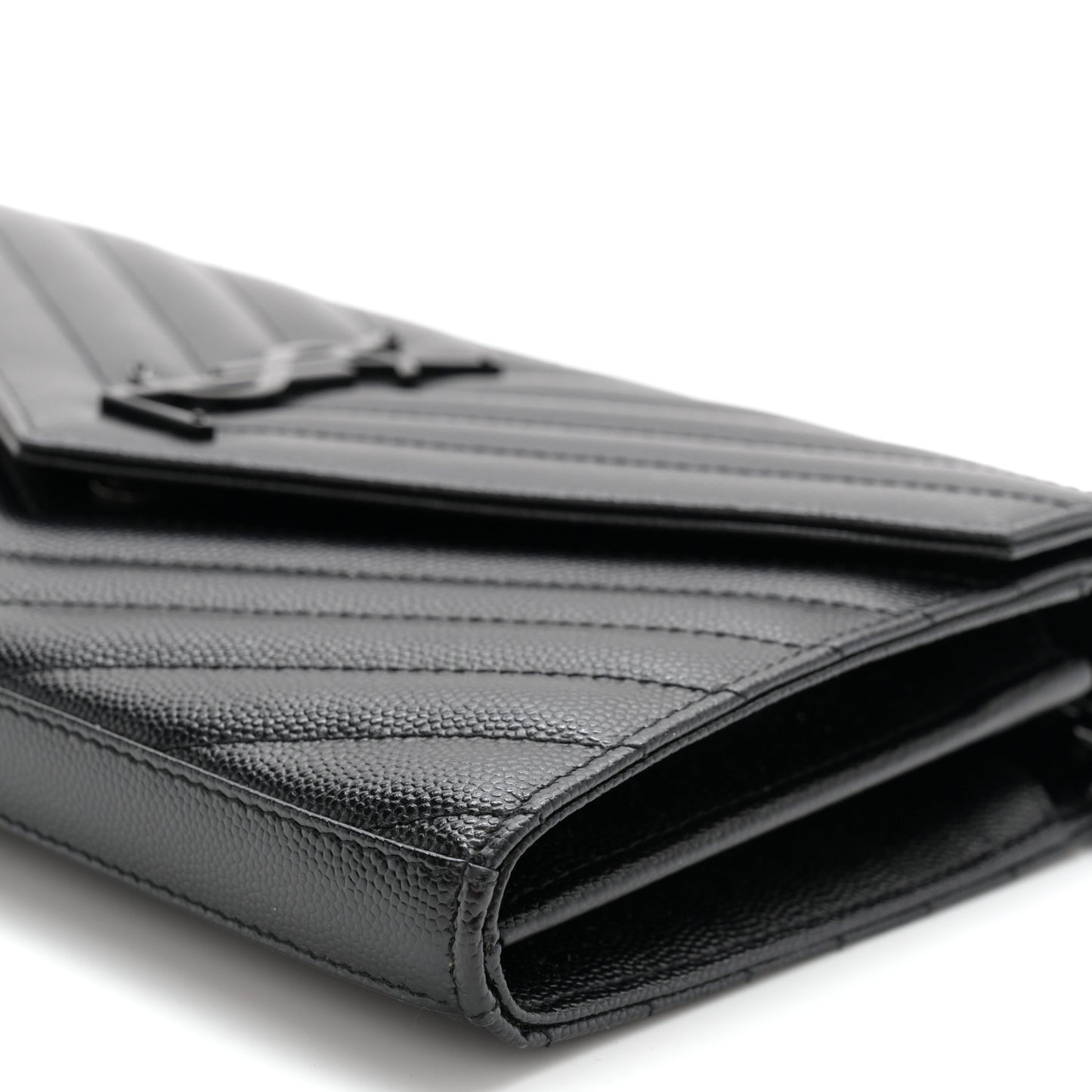 Grain De Poudre Matelasse Chevron Monogram Monochrome Chain Wallet Black