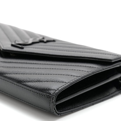 Saint Laurent Grain De Poudre Matelasse Chevron Monogram Monochrome Chain Wallet Black 10 of 11