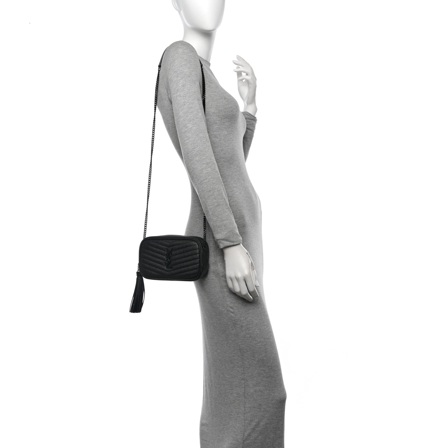 Saint Laurent Grain De Poudre Matelasse Monochrome Monogram Mini Lou Camera Bag Black 2 of 9